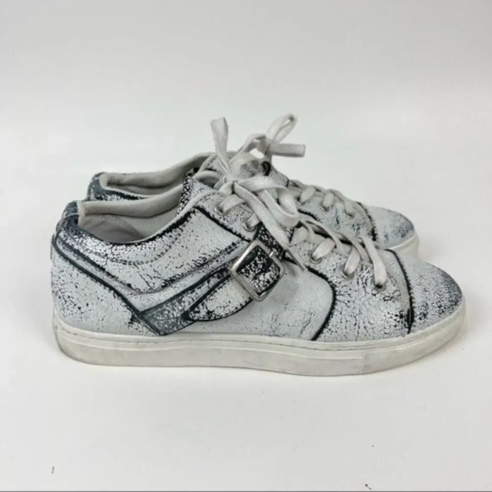 The Kooples Sport Distressed Cracked Leather Low Top Trainer Sneakers Sz 37